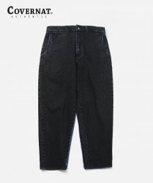 ANKLE CUT WIDE DENIM PANTS BLACK