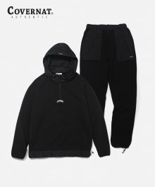 2WAY MIXED HALF ZIP UP SET UP BLACK