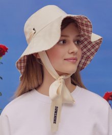 (CH-19103) REVERSIBLE CHECK FLARE BUCKET HAT IVORY