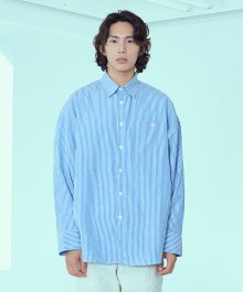 Stripe Drape Long Shirts [Blue]