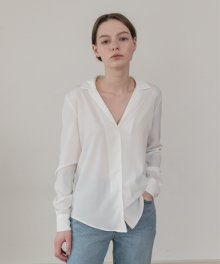 v collar blouse_white