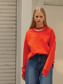 더블넥포인트 루즈핏 롱 티셔츠 오렌지