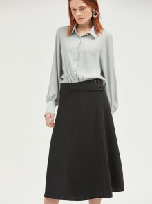 BLACK TWO BUTTON FLARE LONG SKIRT