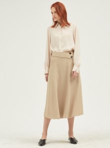BEIGE TWO BUTTON FLARE LONG SKIRT
