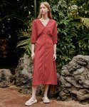 룩캐스트(LOOKAST) 레드 브이넥 프린팅 롱 드레스 / RED V NECK PRINTING LONG DRESS