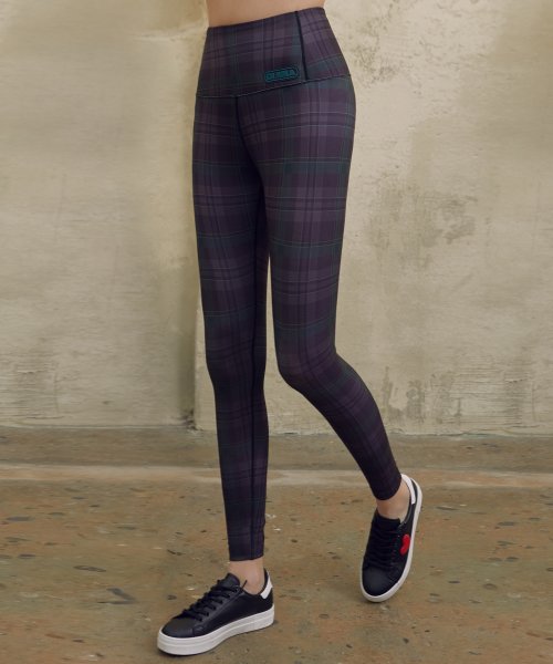 (LS-19165) CHECK LEGGINGS DEEP GREEN