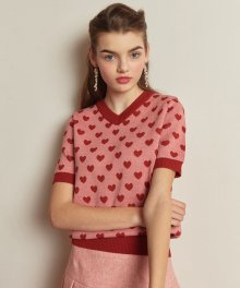 heart v-neck knit_pink