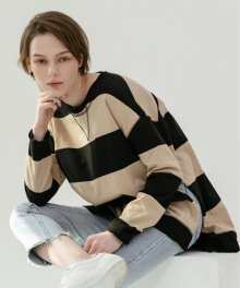 stripe side opened  T-shirts beige