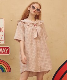 (OP-19312) SAILOR RIBBON CHECK ONE-PIECE PINK
