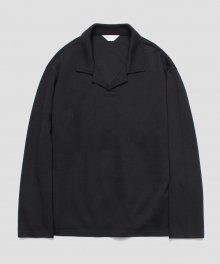 (Unisex)오디너리 오버핏 슬립 피케이 셔츠_Black