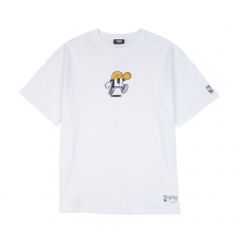 ‘LA 라’ 캐릭터 네크배색 티셔츠 WHITE