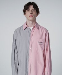 하프디자인 오픈슬리브 셔츠 핑크그레이
