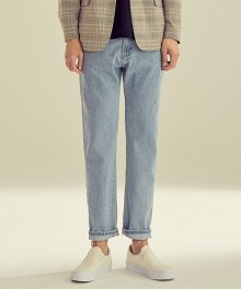 Ankle Cut Washed Denim Pants [Ice Blue]