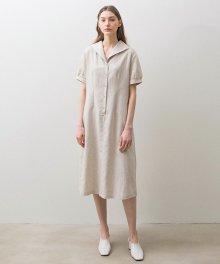 Linen Button Dress - Beige