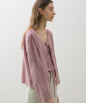 논로컬(NONLOCAL) Linen Shirring Cardigan - Pink