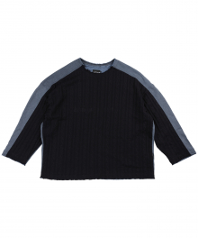 Oversized Knit and Sweat Shirt [Navy]