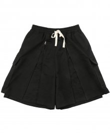 Layered Baggy Zip Up Shorts [Black]