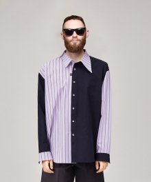 [유니섹스] 하프 스트라이프 셔츠_Purple