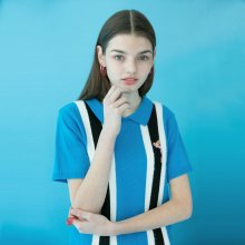 [SS19 Pink Panther] Stripe Collar S/S Knit(Blue)