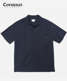 S/S COMPACT COTTON OPEN COLLAR SHIRTS NAVY