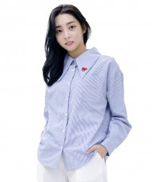 Lovely M Stripe Long-collar Shirt  (BLUE)