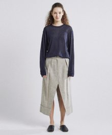 [WOMAN] HERRINGBORN LINEN SKIRT [GRAY]