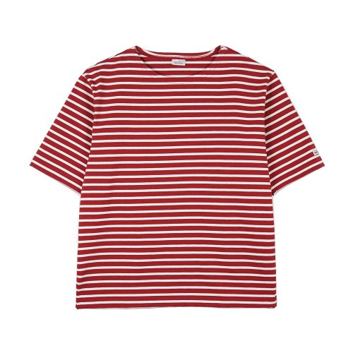 Half Sleeve Basque Slit Shirt Red x Ivory