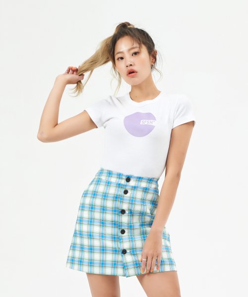 셀피쉬(selfish) 체크 버튼업 스커트 (SBS2SK02) (GREEN)