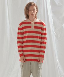 KNITED STRIPE POLO SHIRT [RED]