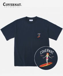 S/S 1PK EMBROIDERY SURFER GIRL TEE NAVY