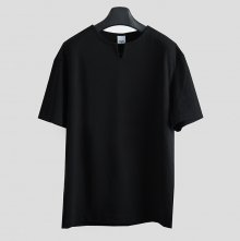 슬릿 넥 오버핏 반팔 티셔츠 -블랙-