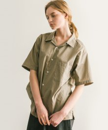 S/S OPEN COLLAR SOLID SHIRTS BEIGE