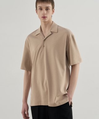 드로우핏(DRAW FIT) 리에디션 오픈카라 티셔츠 [BEIGE] 상품 이미지