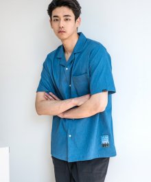 [UNISEX] 데님 오버핏 반팔 셔츠 (LIGHT BLUE)
