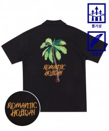 [UNISEX] 로맨틱 할리데이 자수 반팔 오버핏 셔츠 (BLACK)