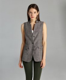 Tailored Linen Vest( Brown)