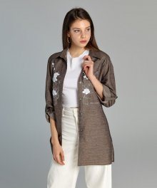 Flower Print Linen Shirt( Brown)