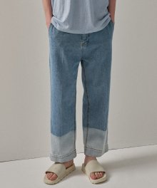 TWO-TONE WASHED DENIM PANTS LIGHT BLUE