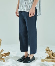 Linen-Blend Crop Fatigue Pants - Navy