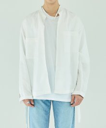 Band Collar Linen Shirts - White