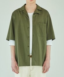 Asymmetric Linen Short Sleeve Shirt - Khaki