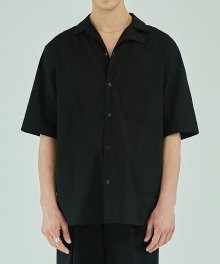 Asymmetric Linen Short Sleeve Shirt - Black