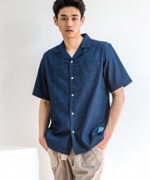[UNISEX] 데님 오버핏 반팔 셔츠 (DENIM BLUE)