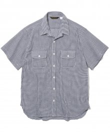 19ss seersucker pocket short shirts black check