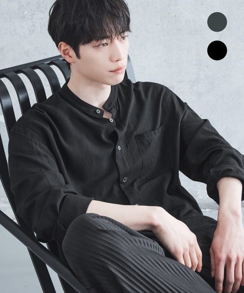 STABLE LINEN STAND COLLAR SHIRTS [2color]