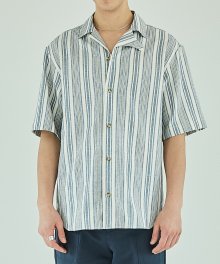 Asymmetric Stripe Short Sleeve Shirt - Blue