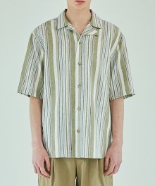 Asymmetric Stripe Short Sleeve Shirt - Green