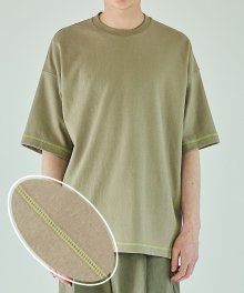 Oversized Contrast-Stitch T-Shirt - Khaki