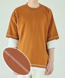 Oversized Contrast-Stitch T-Shirt - Orange