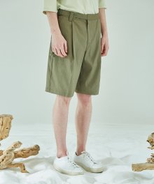 Belted Linen-Blend Shorts - Khaki